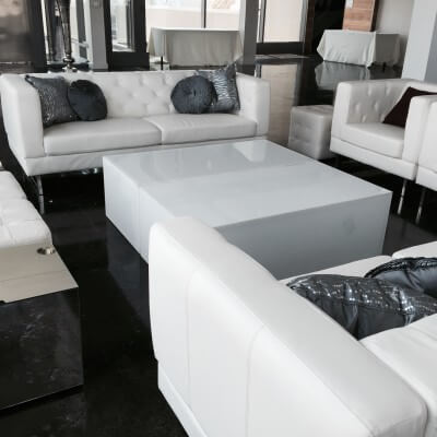 White couches and table