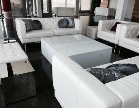 White couches and table